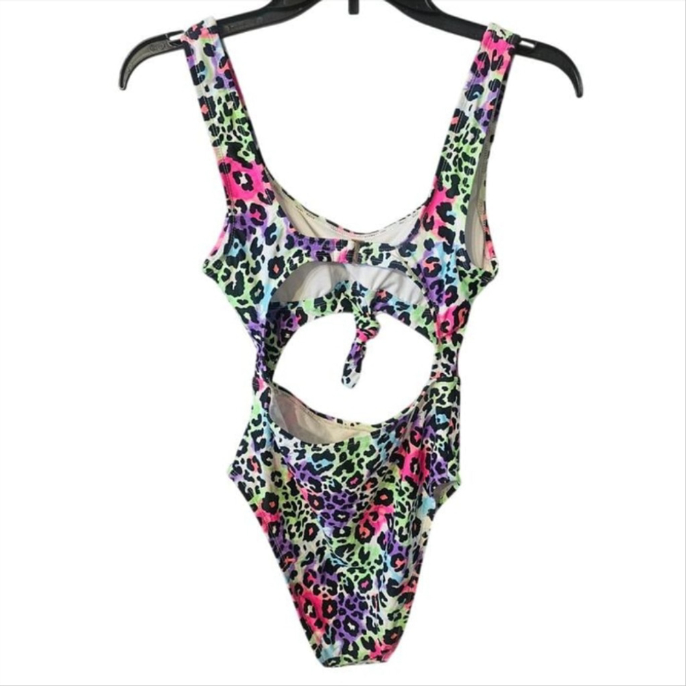 NWT Salt + Cove Neon Leopard Print Cut-Out One-Piece Swimsuit - XS - Picture 2 of 6